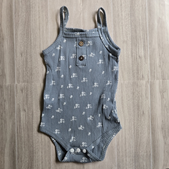 Toddler Baby Girl Floral Set Dusty Blue Sleeveless Onesie Bloomer Summer Outfit - Picture 2 of 8